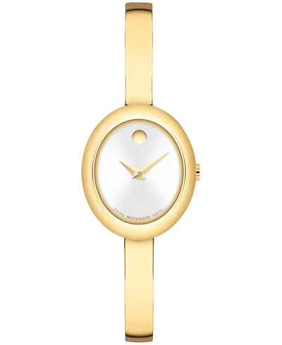 Movado Women's Museum Oval Bangle Swiss Quartz Yellow Pvd Watch, 22 x 26mm