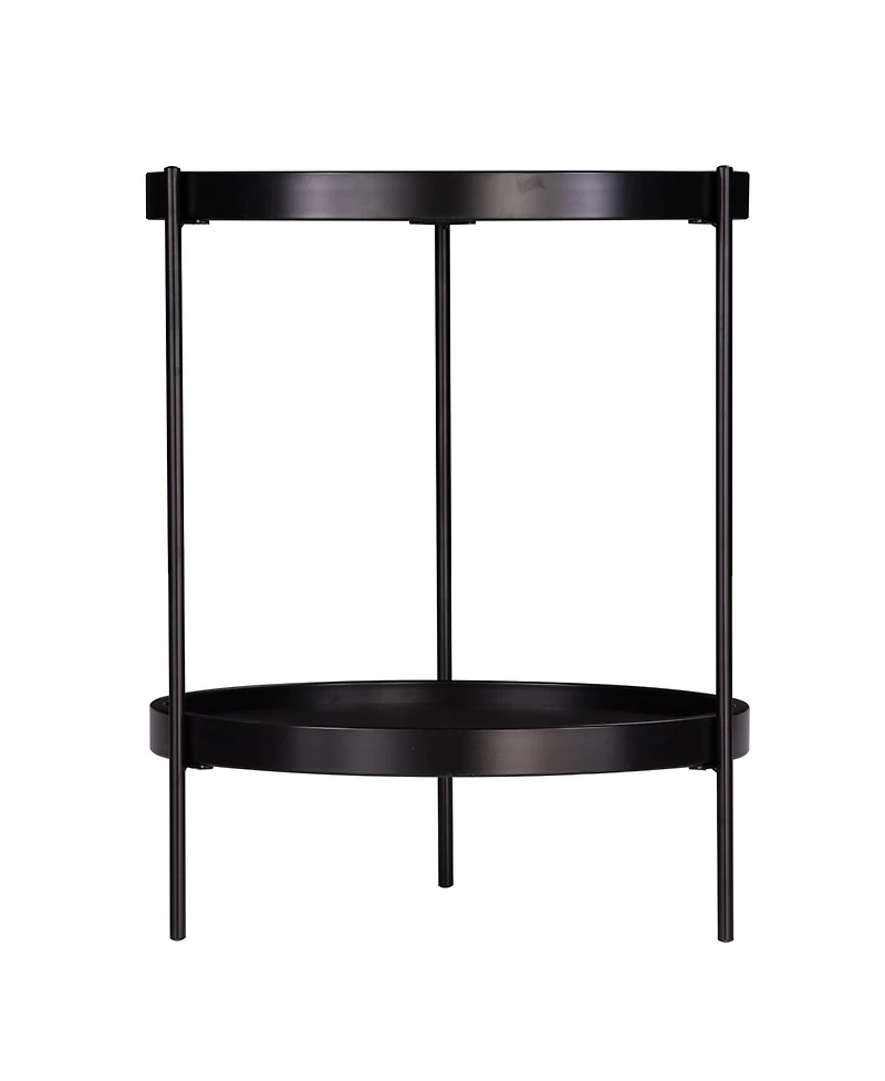 Round End Table with Shelf in Wood and Iron for Living Room or Office