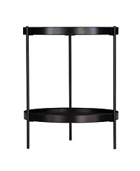 Round End Table with Shelf in Wood and Iron for Living Room or Office