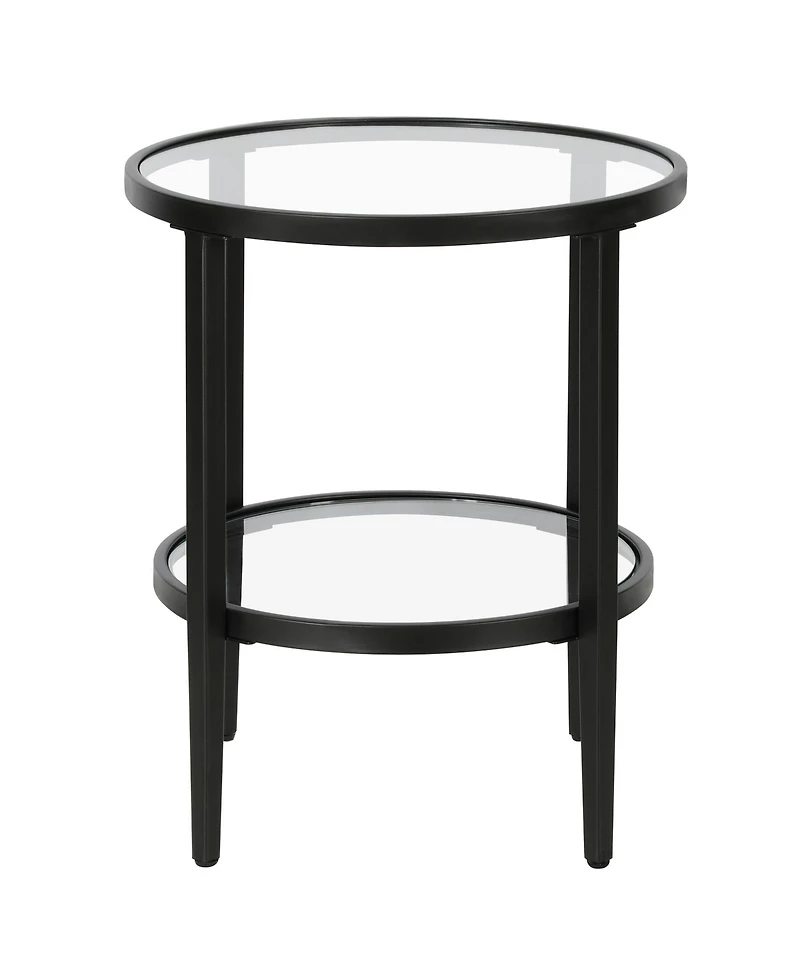 Industrial Steel Round End Table with Shelf – Modern Side Table for Living Room