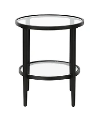Industrial Steel Round End Table with Shelf – Modern Side Table for Living Room