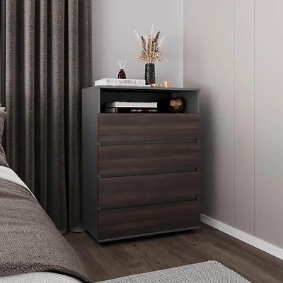 Trevose Dresser, 4 Drawers, 1 Shelf, Matt Gray / Dark Oak
