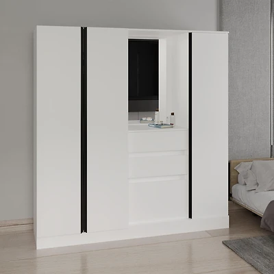 Deseret Armoire, 4 Doors, 2 Drawers, 4 Shelves, 1 Mirror, White
