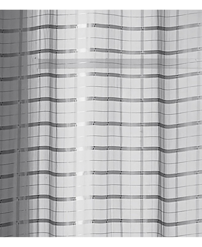 Kate Aurora 2 Piece Silver Plaid Grommet Top Sheer Window Curtain Panels