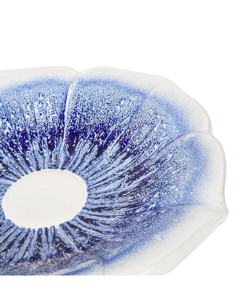 Misty Blossom Ceramic Bird Bath with Glazed Finish - White and Blue - 23" H