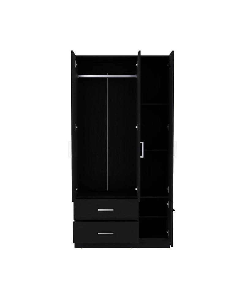 Sebree Armoire Wardrove 71", 4 Doors, Hanging Rod, 3 Cabinets, 6 Shelves, White
