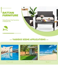 Gymax 8PCS Patio Conversation Set Outdoor Rattan Furniture Set w/ White Cushions