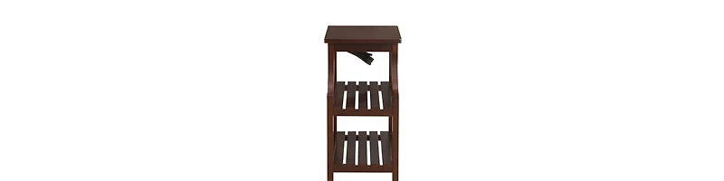 Modern Wooden End Table with Usb Ports and Storage Compartment