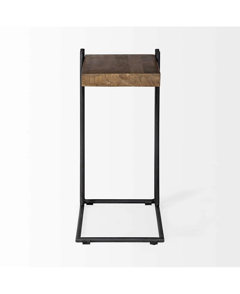 Industrial Solid Wood Square End Table with Metal Accents and Rivets