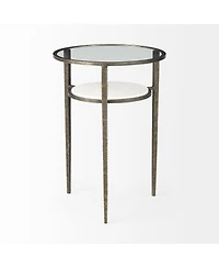 Glass and Metal Round End Table with Lower Shelf for Living Room