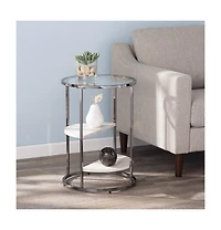 Marble Round End Table with Two Shelves for Living Room or Bedroom