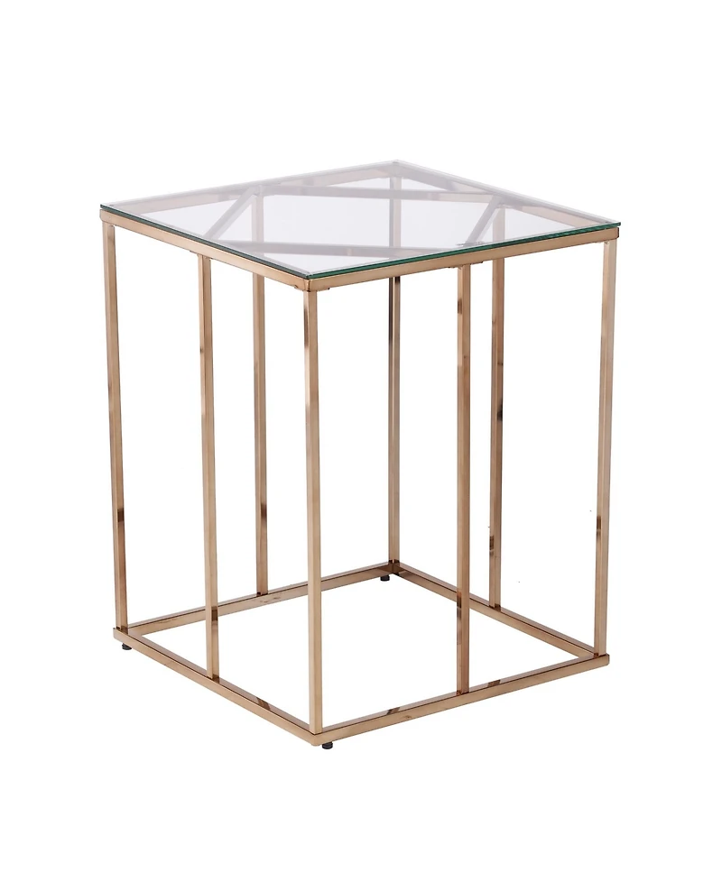 24" Champagne Glass And Iron Square End Table