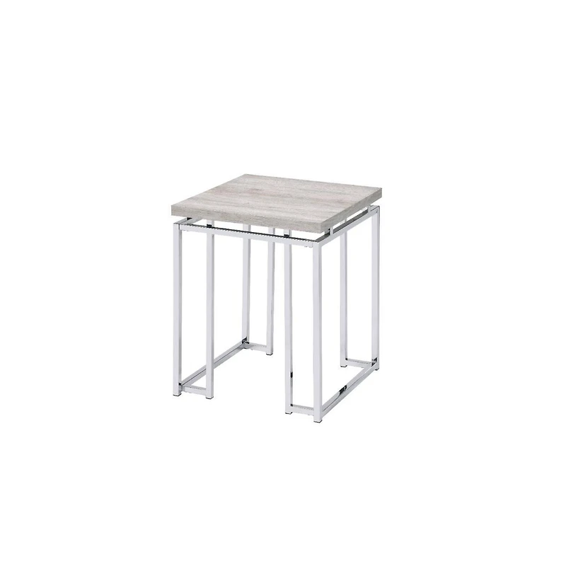 Modern Square End Table – Metal Base with Wood Finish