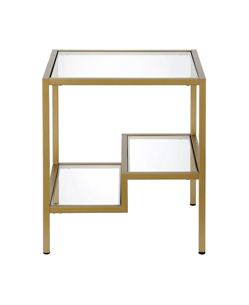 Modern 22" Square End Table – Brass Finish, Clear Glass, and Two Shelves