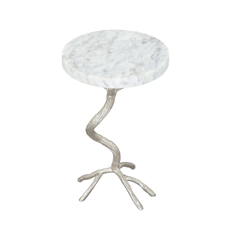 Stylish 22" Marble End Table – Round White Top with Silver Legs for Elegant Decor