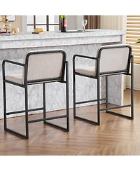 Set of 2 Modern Counter Height Bar Stools with Metal Frame Armrests and Upholstered Cushions for Kitchen Island Dining Room or Home Seating-The Po