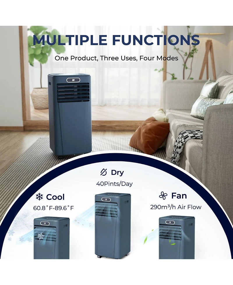 8000 Btu(Ashrae) 3-in-1 Portable Air Conditioner with Remote Control