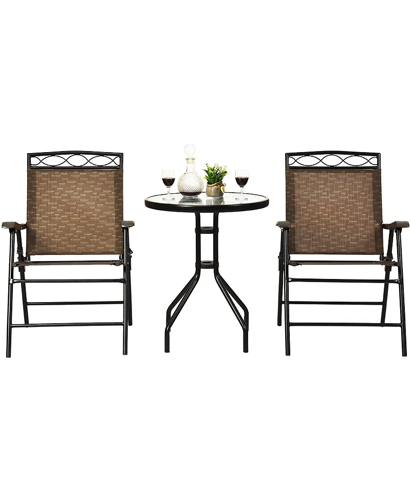 Gymax 3PCS Bistro Set Conversation Set Pub Patio Outdoor w/ Folding Chairs Table