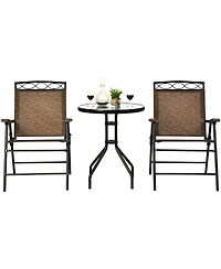 Gymax 3PCS Bistro Set Conversation Set Pub Patio Outdoor w/ Folding Chairs Table