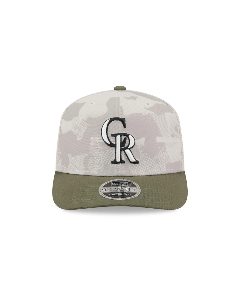 New Era Men's Light Beige/Olive Colorado Rockies 2025 Armed Forces Day 9SEVENTY Adjustable Hat