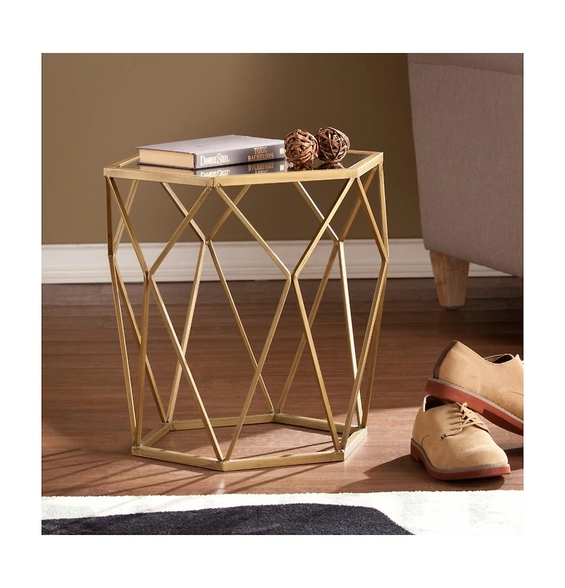 Reflective Glass Hexagon Mirrored End Table for Modern Home Decor