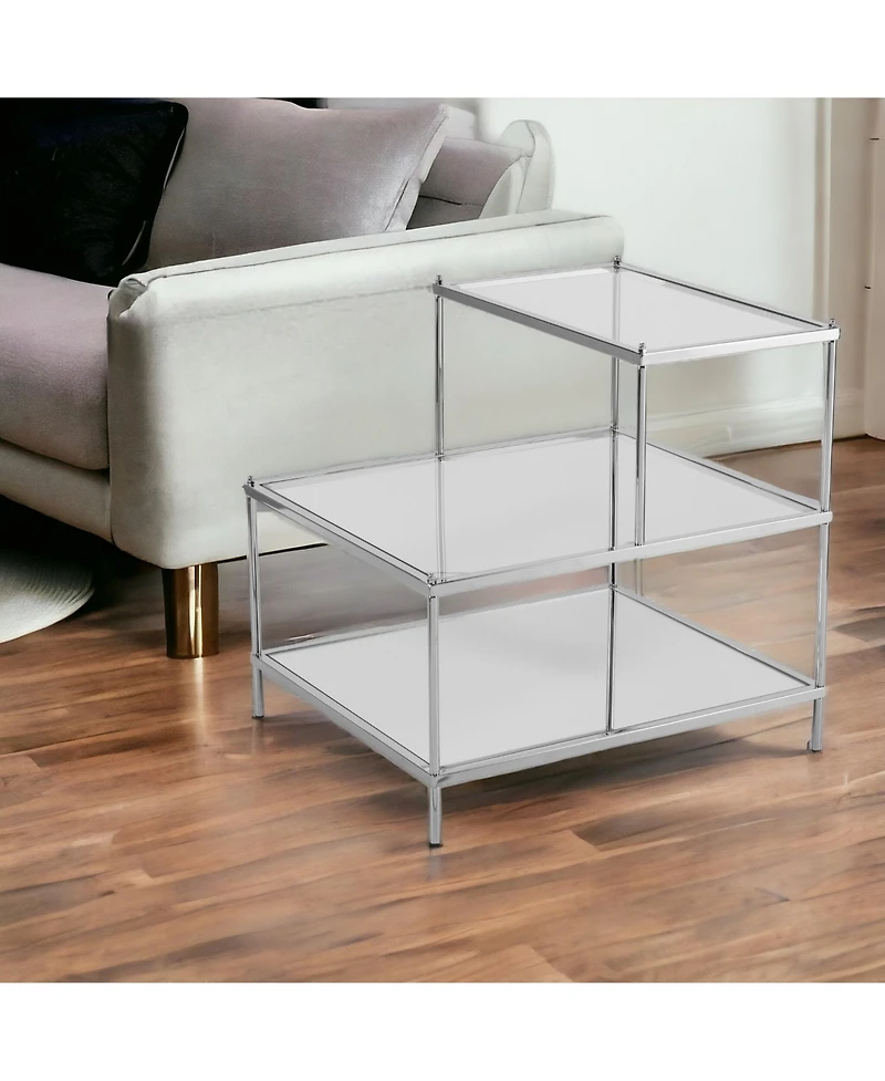 Modern Glass Mirrored End Table for Contemporary Living Room