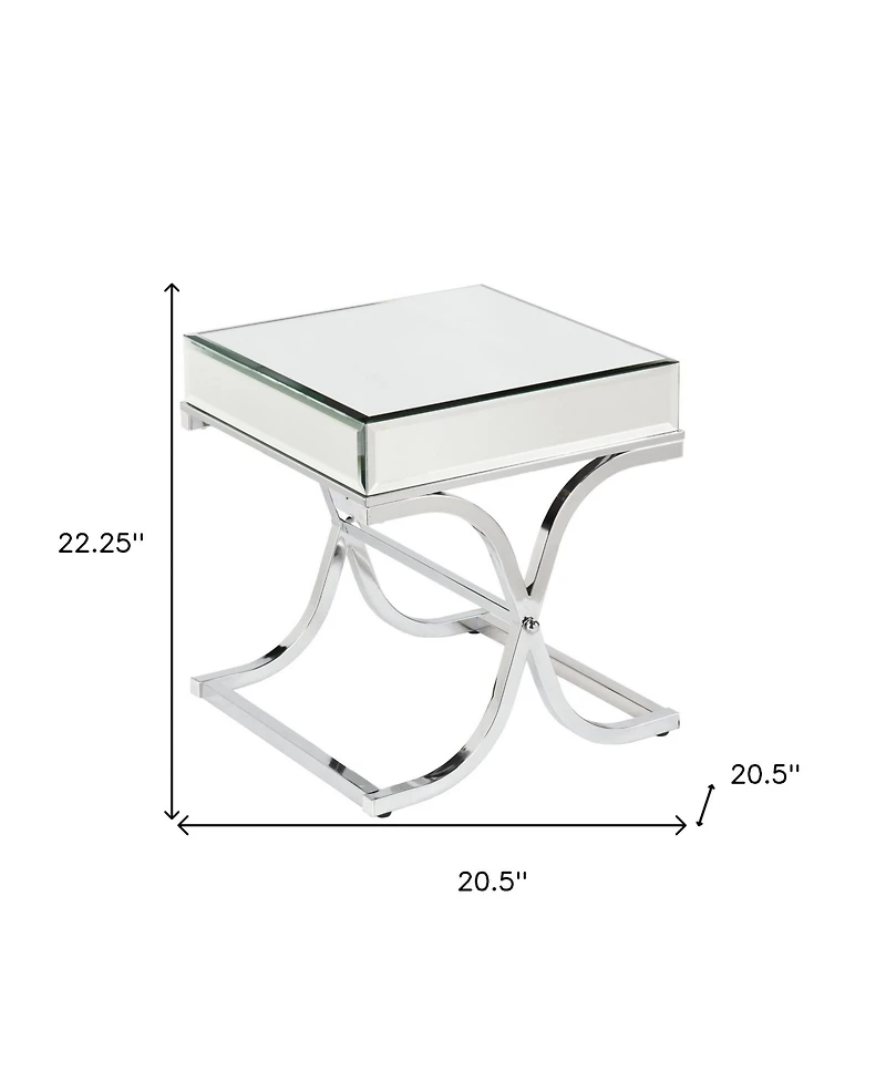 Mirrored Glass Square End Table for Living Room or Bedroom Decor