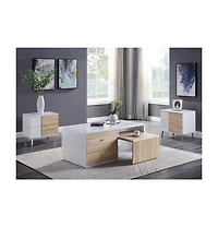 Modern Wood Look Rectangular Side Table with Dual Storage Drawers
