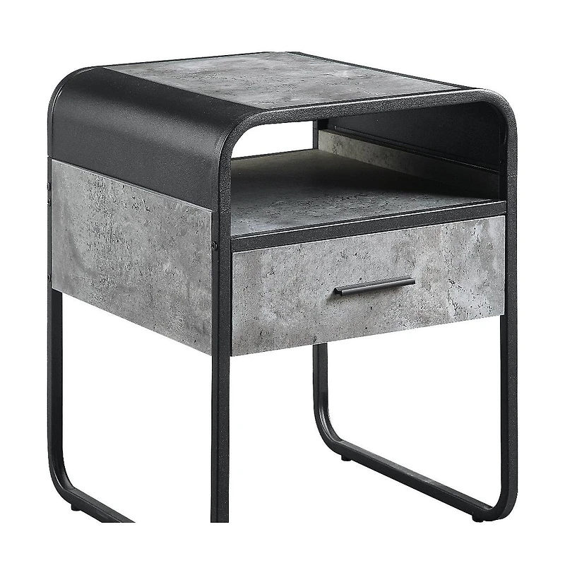 Square Wood and Metal End Table with Storage Drawer and Shelf