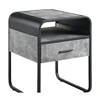 Square Wood and Metal End Table with Storage Drawer and Shelf
