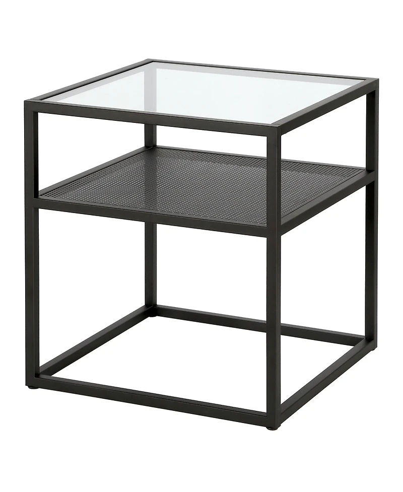 Modern Glass and Steel Square End Table with Storage Shelf – Perfect for Any Space