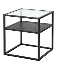 Modern Glass and Steel Square End Table with Storage Shelf – Perfect for Any Space