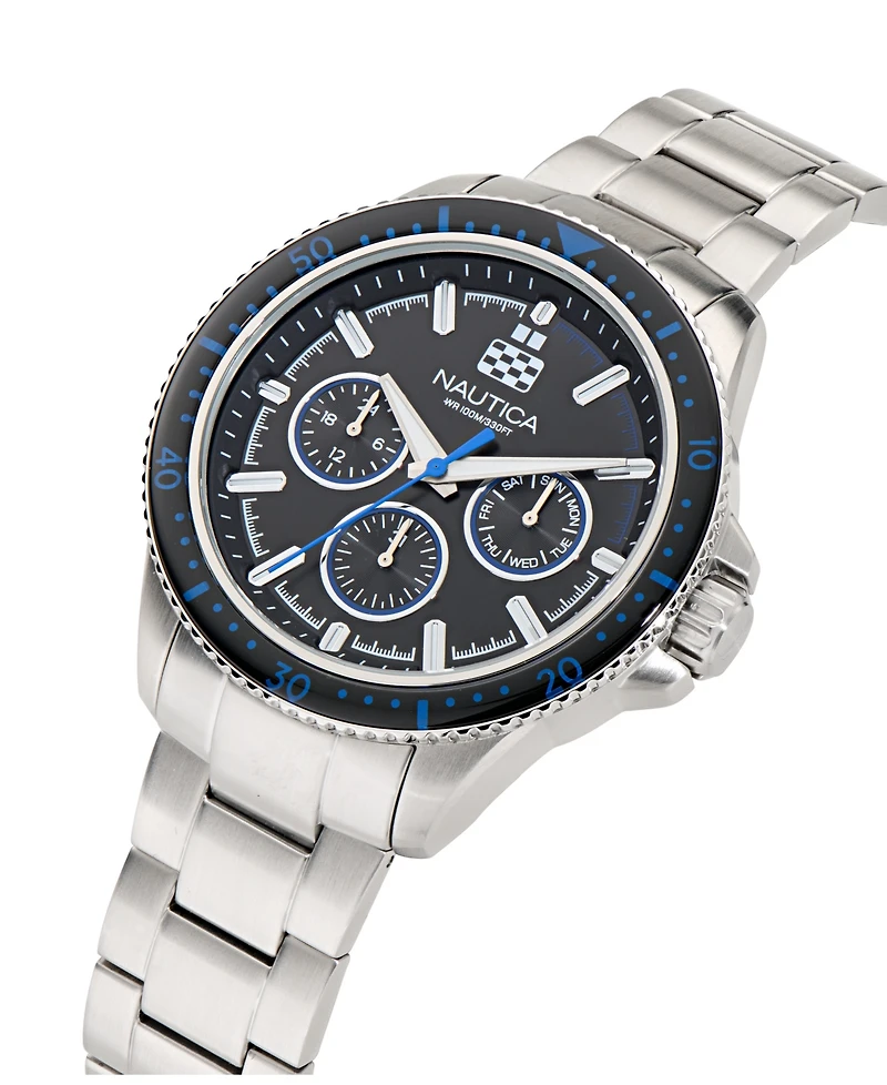 Nautica Men's Analog Silver-Tone Stainless Steel Watch, 46mm