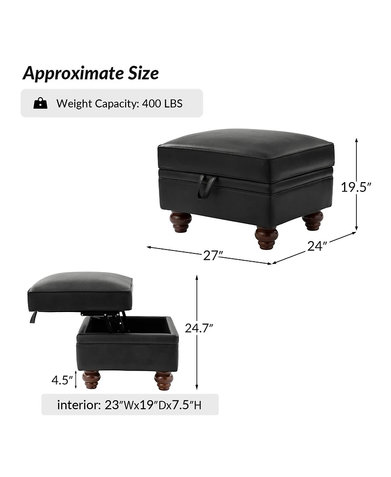 Sabina Transitional 27" Wide Ottoman with Solid Wood Legs