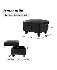 Sabina Transitional 27" Wide Ottoman with Solid Wood Legs