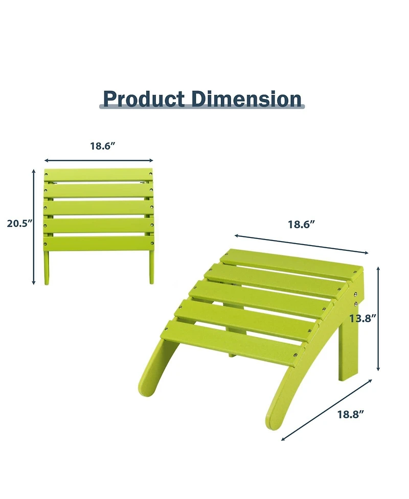 Aoodor Outdoor Adirondack Ottoman, Hdpe Adirondack Chair Ottoman, Outdoor Patio Weather Resistant for Patio, Porch, Backyard, Garden, Lawn, Deck