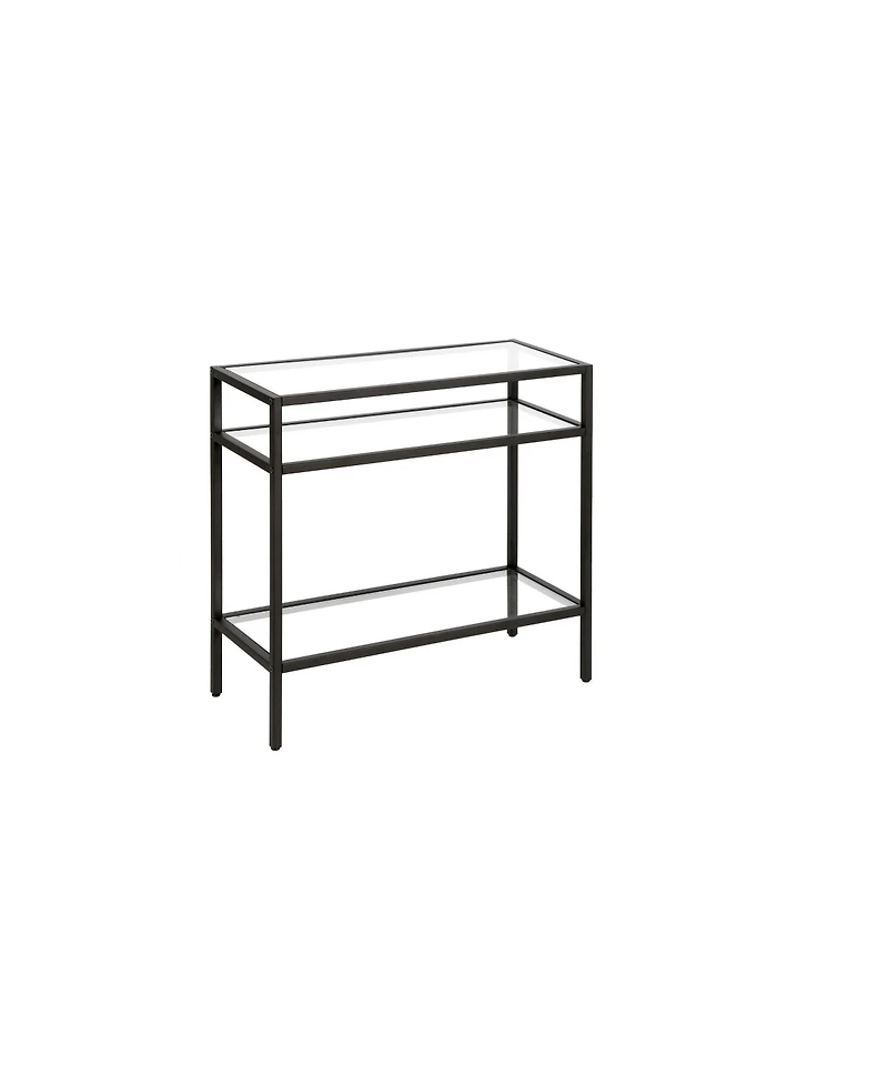 Glass and Steel End Table Modern Side with Two-Tier Shelf Storage For Living Room
