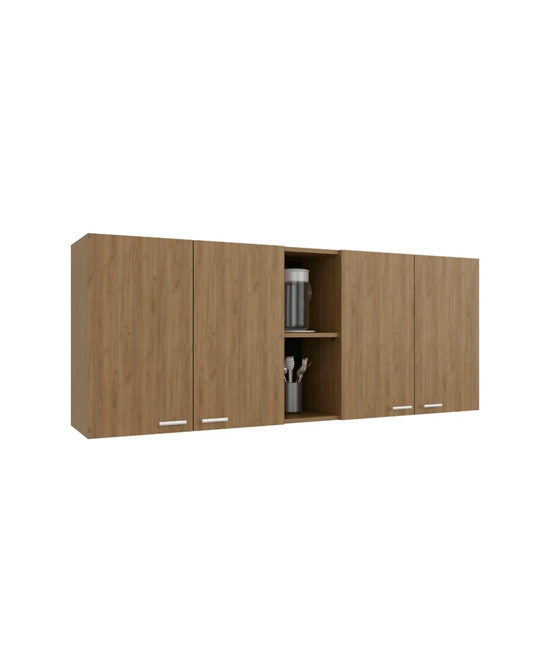 Olimpo 150 Wall Double Door Cabinet,Two External Shelves, Two Interior Shelves, Natural Oak