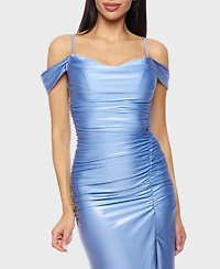 B Darlin Juniors' Off-The-Shoulder Slit-Front Ruched Gown