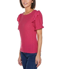 Belldini Women's Knit Eyelet Ruffle Sleeve Top