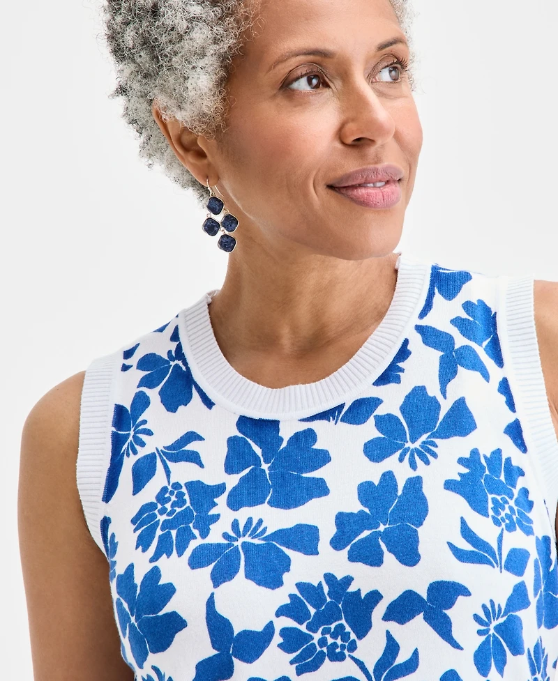 Style & Co Women's Printed Sleeveless Crewneck Sweater, Exclusively at Macy's