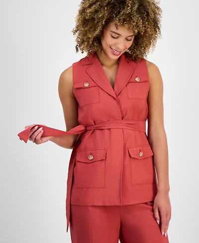 Anne Klein Women's Sleeveless Tie-Waist Patch-Pocket Jacket