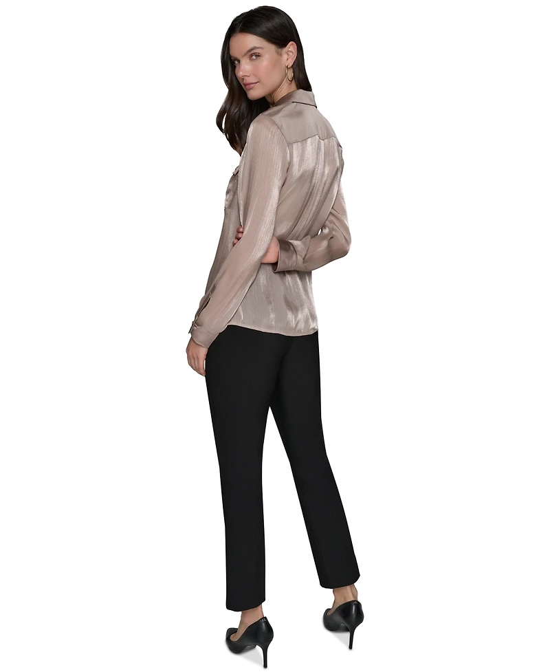 Karl Lagerfeld Paris Women's Mixed-Media Button-Front Blouse
