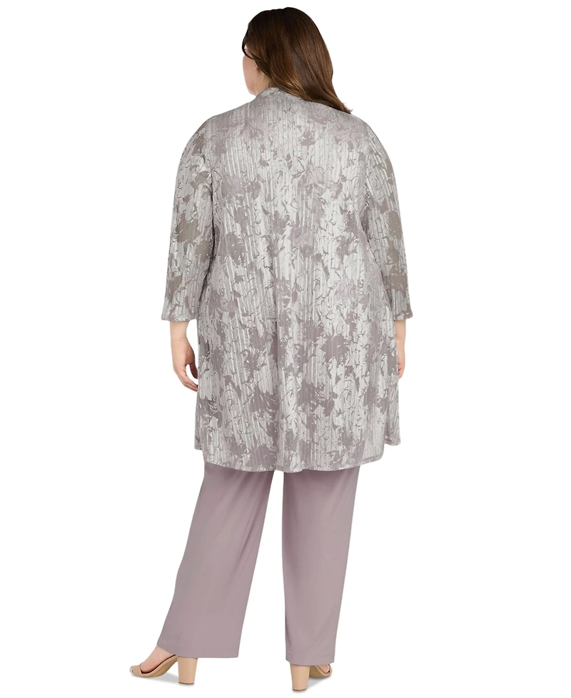 R & M Richards Plus 3-Pc. Embellished Jacket, Necklace Top Pant Set