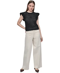 Dkny Jeans Women's Baby Chenille Pointelle Rib Flutter-Sleeve Sweater