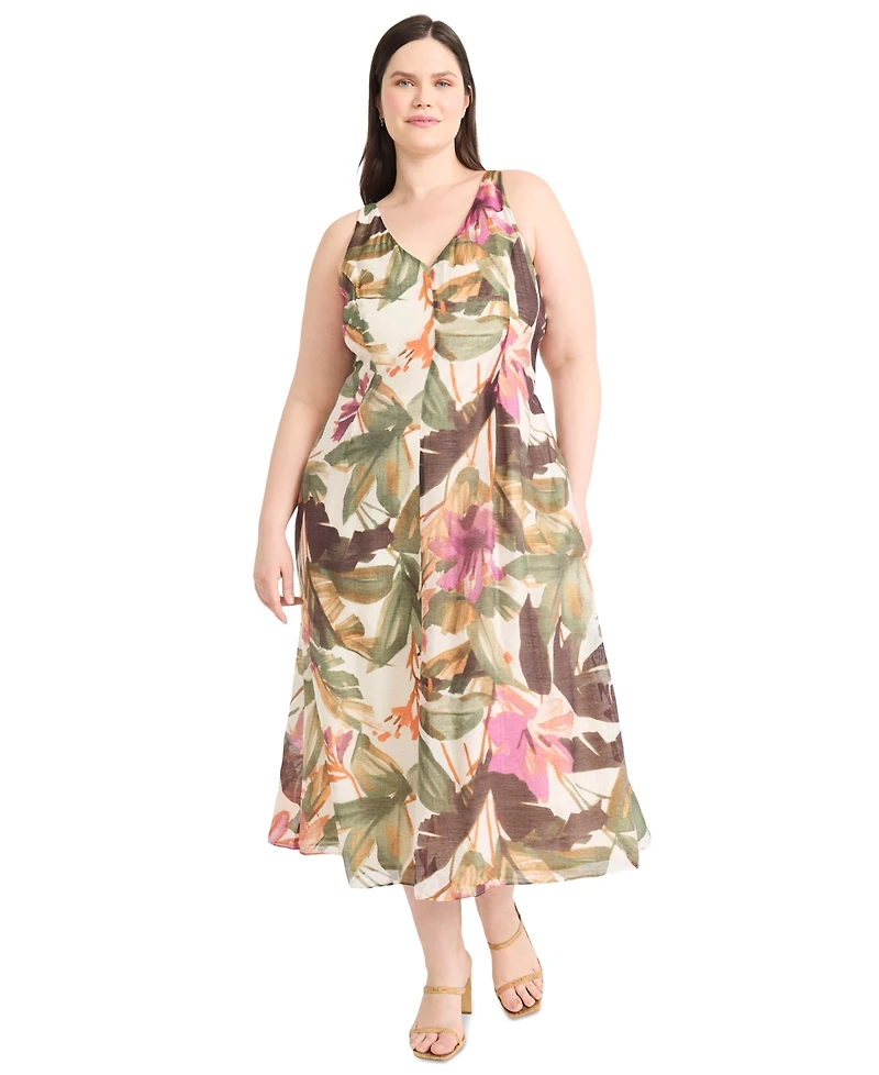 Maggy London Plus Printed Sleeveless Midi Dress