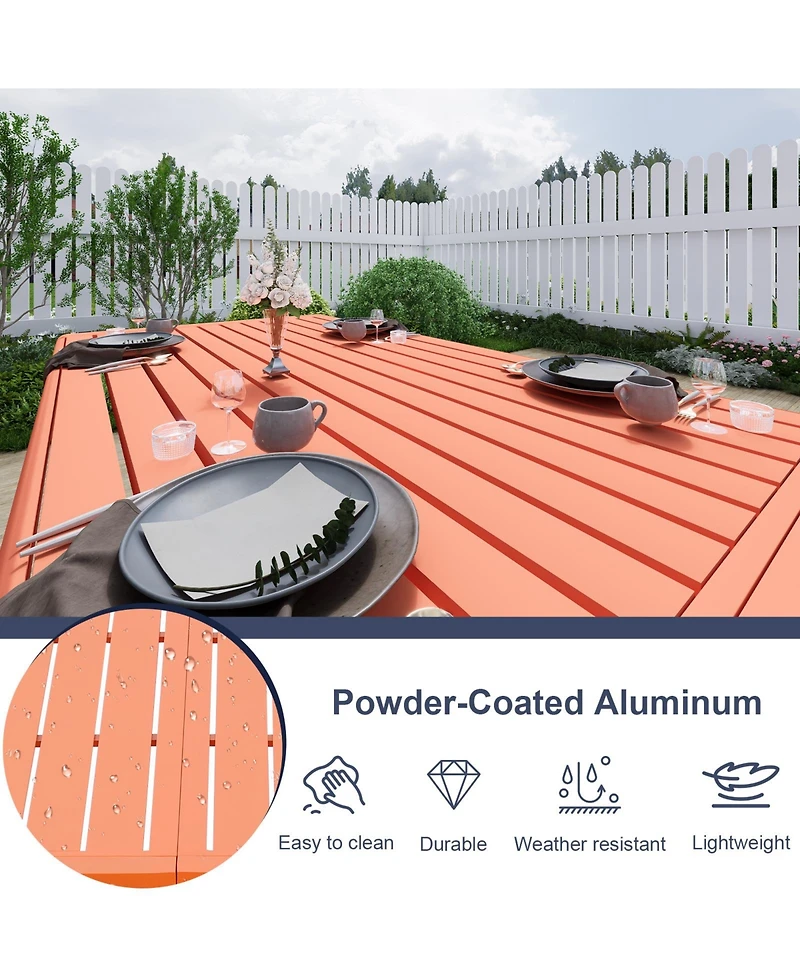 Aoodor 3-Piece Outdoor Patio Dining Set, Aluminum Furniture Set with 1 Rectangular Picnic Table and 2 Benches for Garden, Lawn, Yard