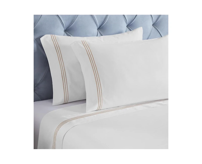 Superior Brandon Cotton Three-Line Embroidered Deep Pocket Bed Sheet Set