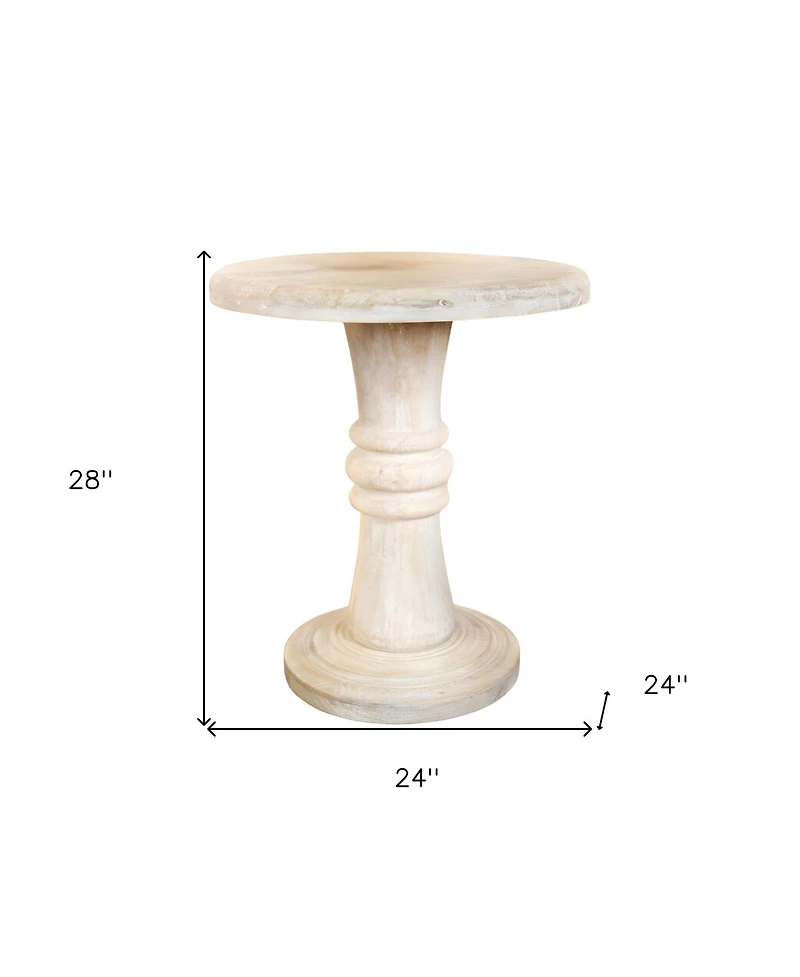 28" White Distressed Solid Wood Round End Table