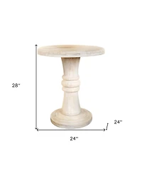 28" White Distressed Solid Wood Round End Table